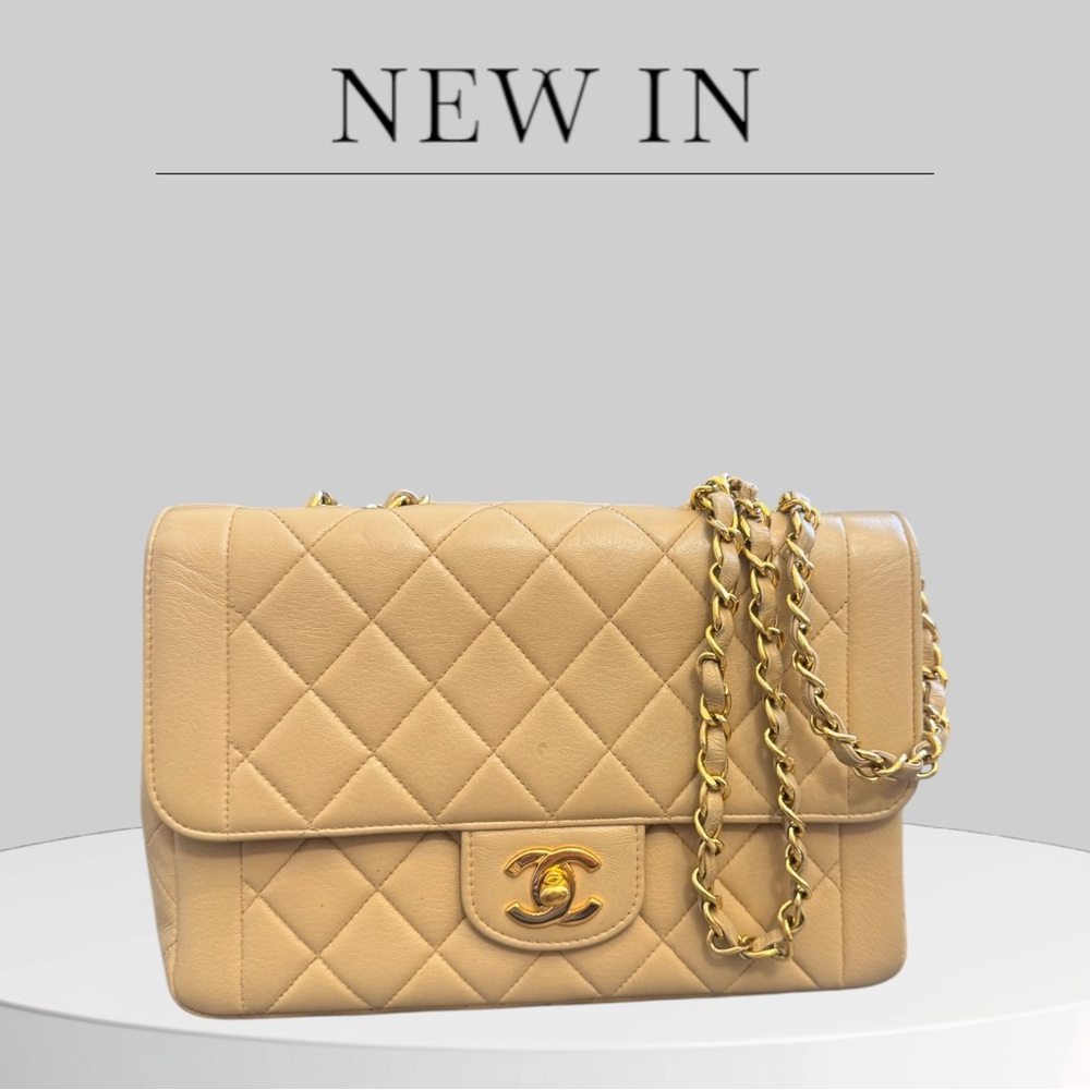 Chanel Classic Single Flap Bag Beige Quilted Lambskin 24K Gold-Plated Hardware